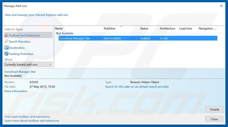 Removing Download Manager Star ads from Internet Explorer step 2