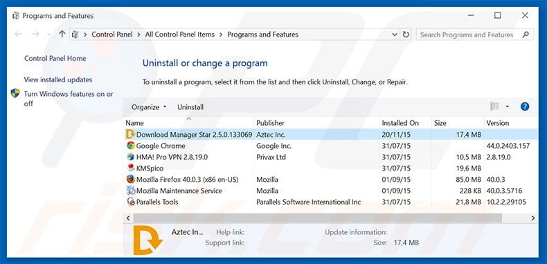 Download Manager Star adware uninstall via Control Panel