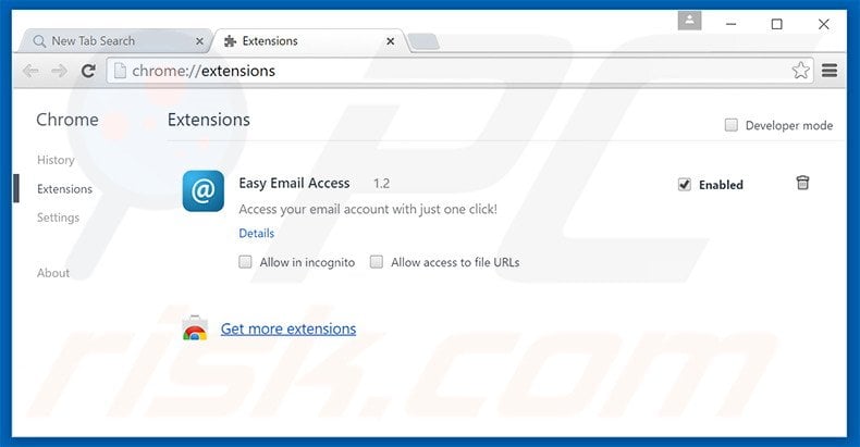 Removing search.easyemailaccess.com related Google Chrome extensions