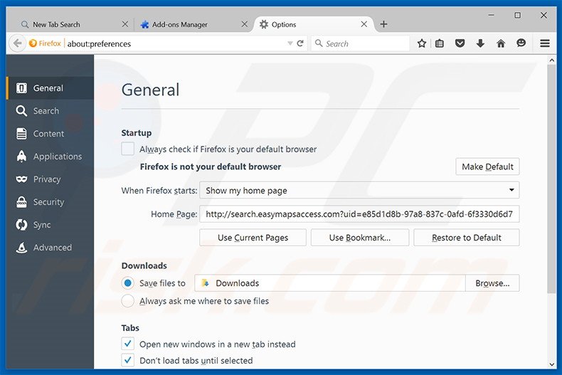 Removing search.easymapsaccess.com from Mozilla Firefox homepage