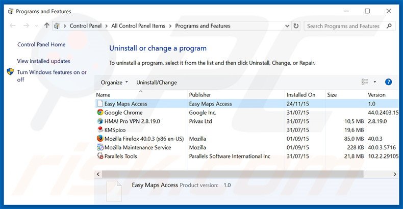 search.easymapsaccess.com browser hijacker uninstall via Control Panel