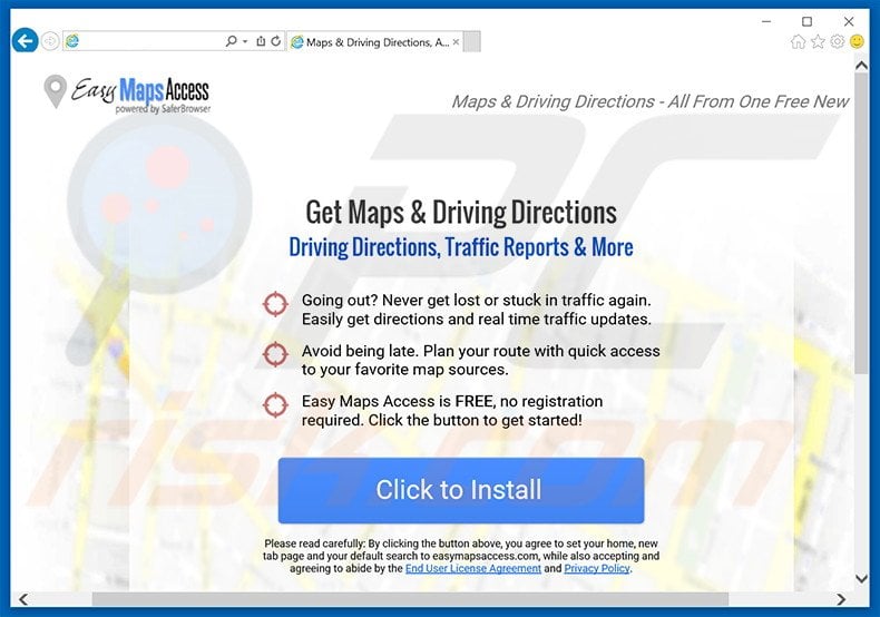 Website used to promote Easy Map Access browser hijacker