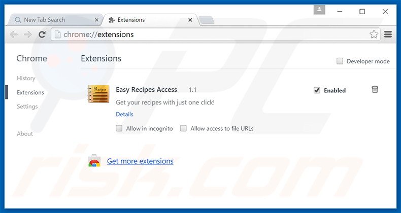 Removing search.easyrecipesaccess.com related Google Chrome extensions