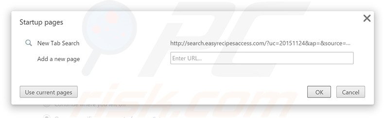 Removing search.easyrecipesaccess.com from Google Chrome homepage