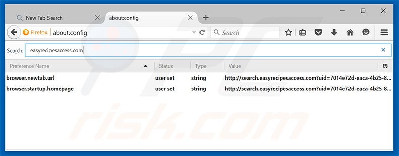 Removing search.easyrecipesaccess.com from Mozilla Firefox default search engine