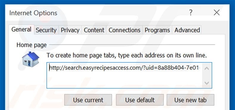 Removing search.easyrecipesaccess.com from Internet Explorer homepage