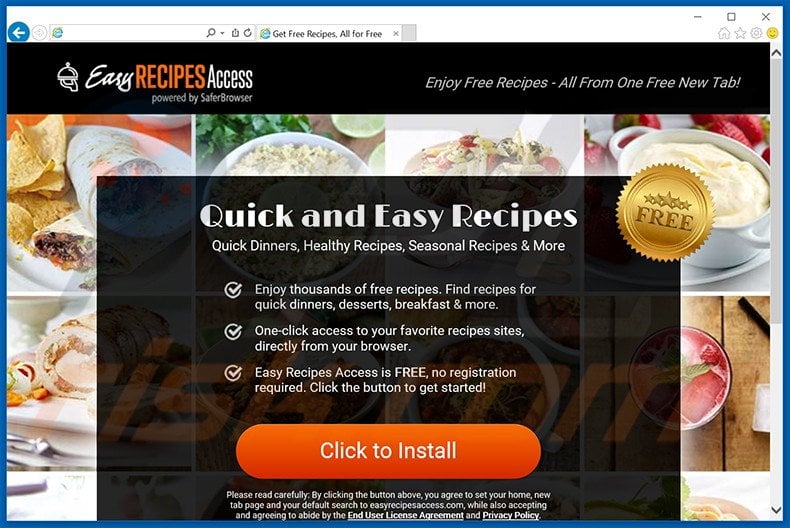 Website used to promote Easy Recipes Access browser hijacker