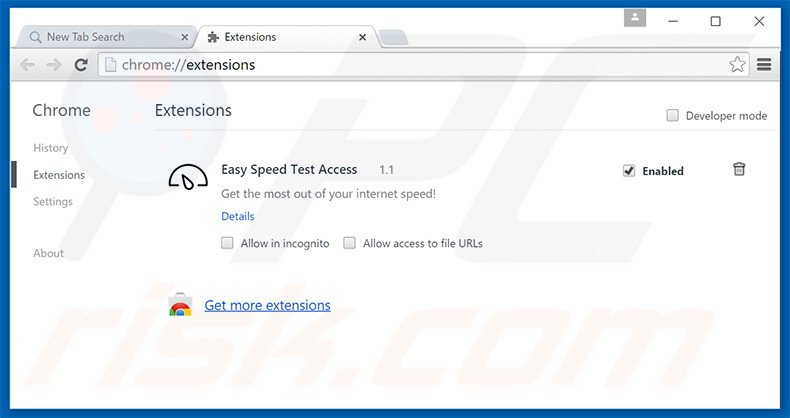Removing search.easyspeedtestaccess.com related Google Chrome extensions