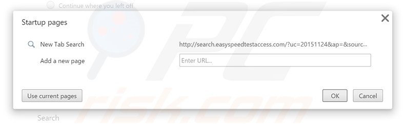 Removing search.easyspeedtestaccess.com from Google Chrome homepage