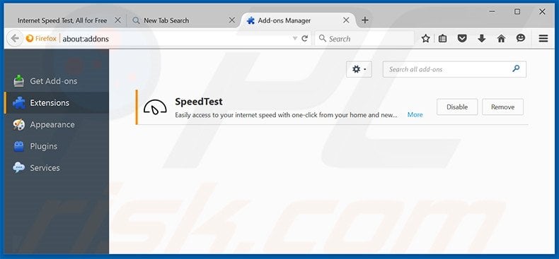 Removing search.easyspeedtestaccess.com related Mozilla Firefox extensions