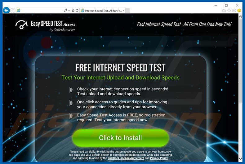 Website used to promote Easy Speed Test Access browser hijacker
