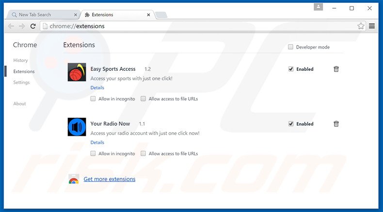 Removing search.easysportsaccess.com related Google Chrome extensions
