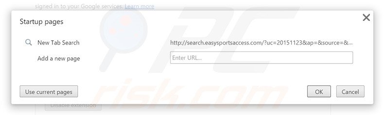 Removing search.easysportsaccess.com from Google Chrome homepage