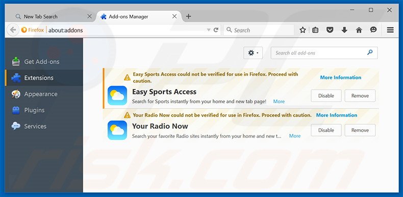 Removing search.easysportsaccess.com related Mozilla Firefox extensions