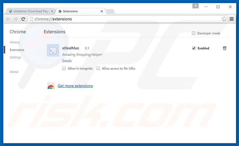 Removing eDealMan ads from Google Chrome step 2
