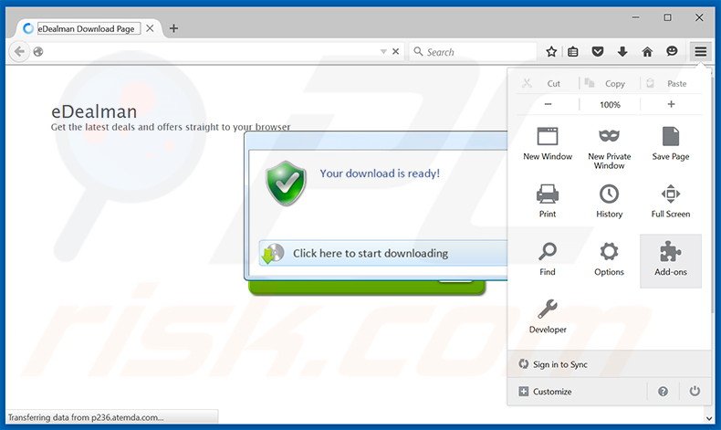 Removing eDealMan ads from Mozilla Firefox step 1