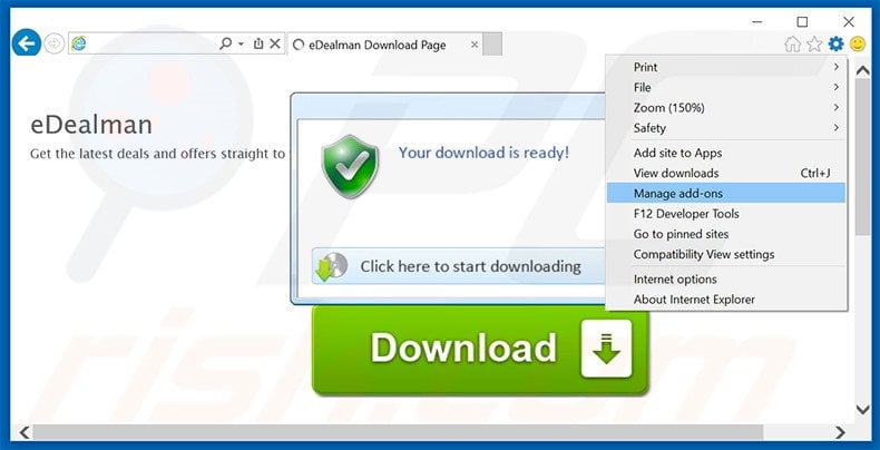 Removing eDealMan ads from Internet Explorer step 1