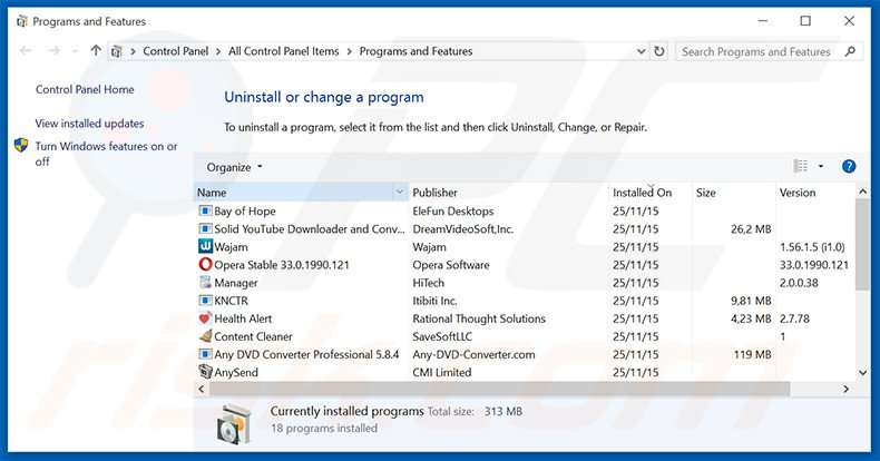 eDealMan adware uninstall via Control Panel