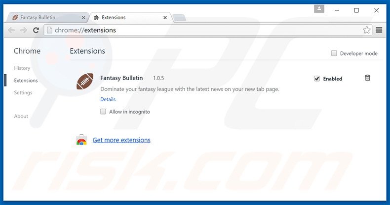 Removing fantasybulletin.net related Google Chrome extensions