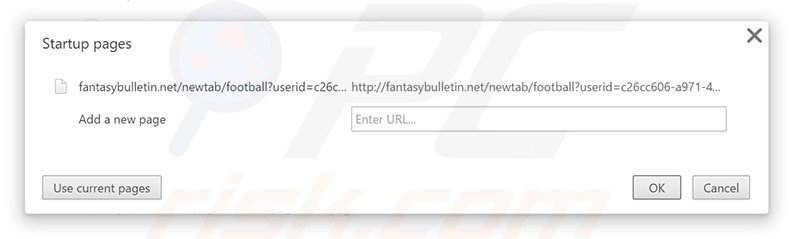 Removing fantasybulletin.net from Google Chrome homepage