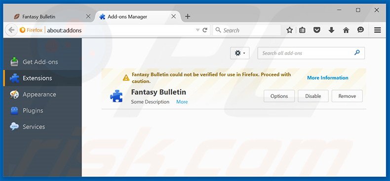Removing fantasybulletin.net related Mozilla Firefox extensions