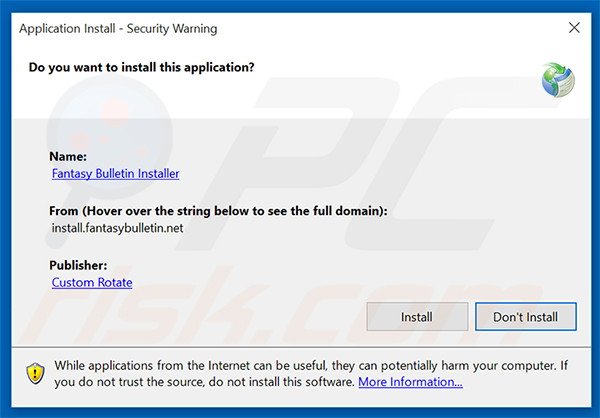 Official Fantasy Bulletin browser hijacker installation setup