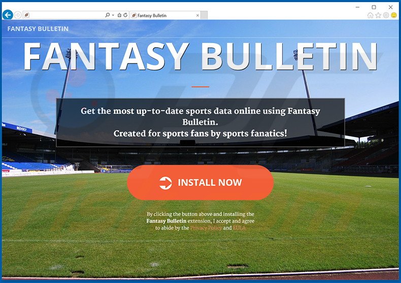 Website used to promote Fantasy Bulleting browser hijacker