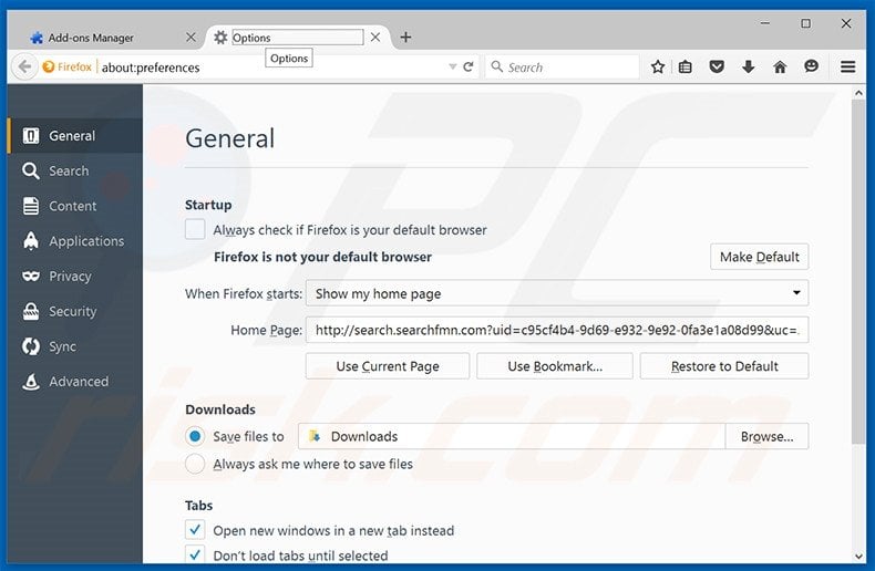 Removing search.searchfmn.com from Mozilla Firefox homepage