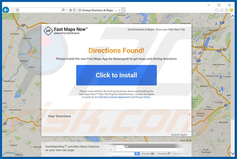 Website used to promote Fast Maps Now browser hijacker