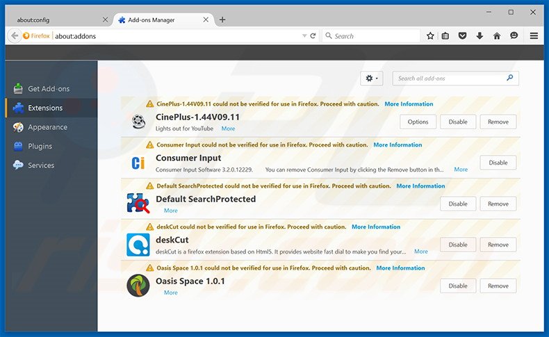 Removing filmate-search.com related Mozilla Firefox extensions