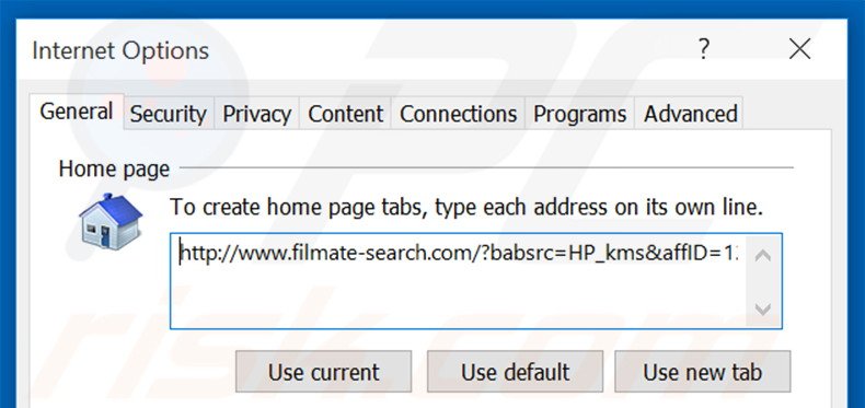 Removing filmate-search.com from Internet Explorer homepage