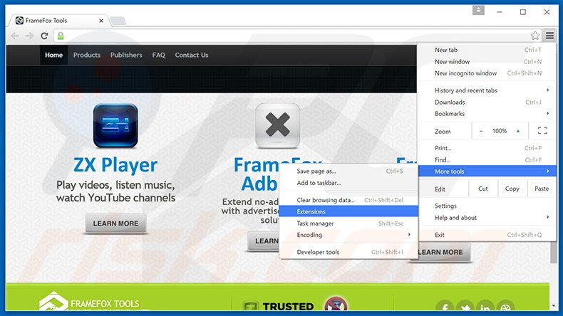 Removing FrameFox Shop  ads from Google Chrome step 1