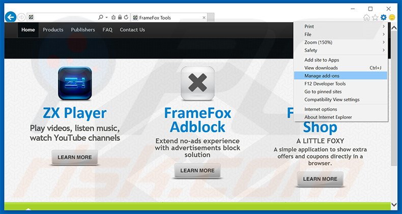 Removing FrameFox Shop ads from Internet Explorer step 1
