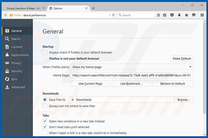Removing search.searchfdd.com from Mozilla Firefox homepage