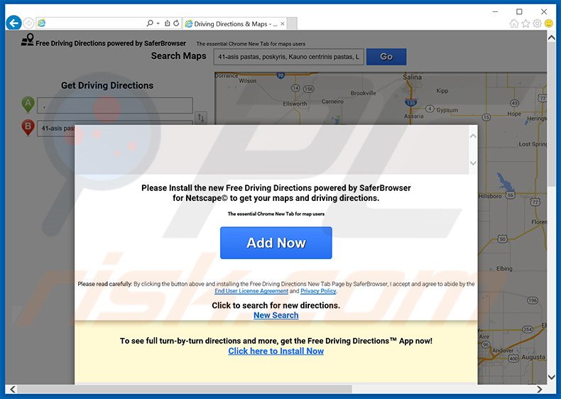 Website used to promote Free Driving Directions browser hijacker