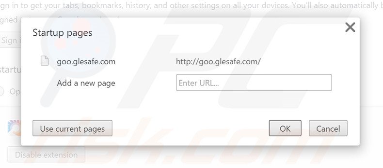 Removing goo.glesafe.com from Google Chrome homepage