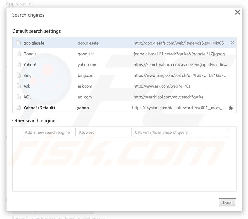 Removing goo.glesafe.com from Google Chrome default search engine