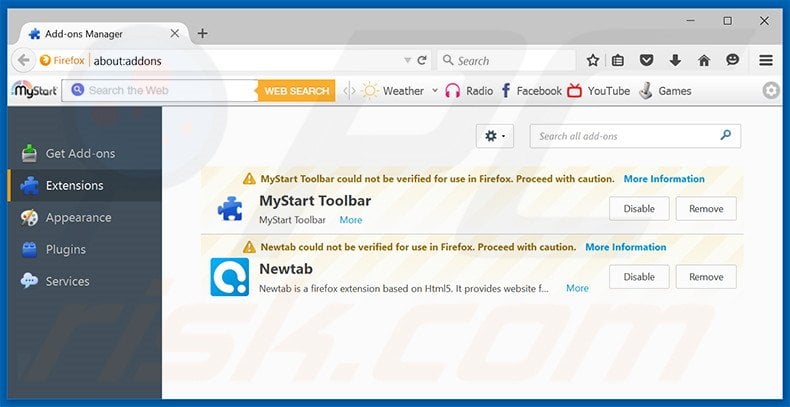 Removing goo.glesafe.com related Mozilla Firefox extensions