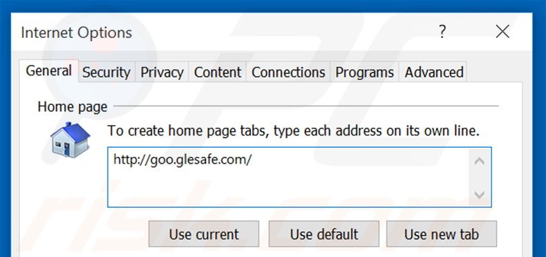 Removing goo.glesafe.com from Internet Explorer homepage