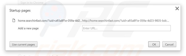 Removing home.searchinfast.com from Google Chrome homepage