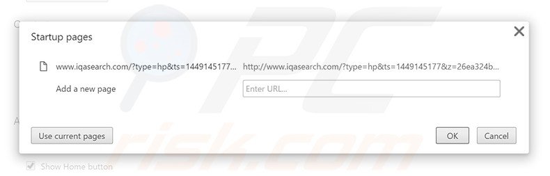 Removing iqasearch.com from Google Chrome homepage