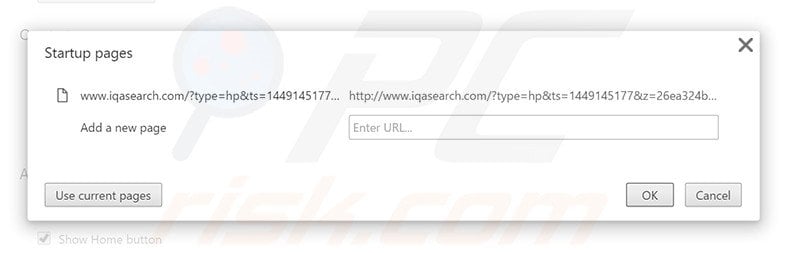 Removing iqasearch.com from Google Chrome homepage