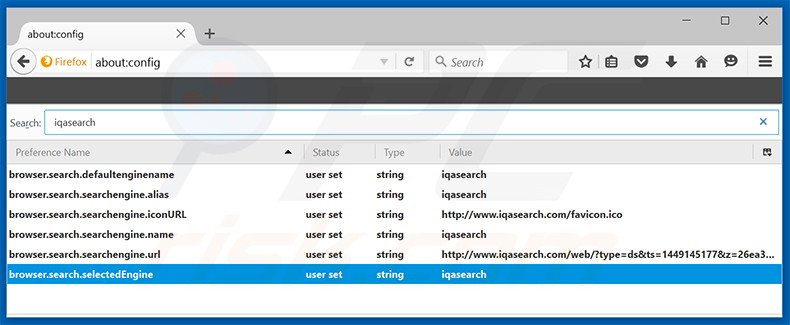 Removing iqasearch.com from Mozilla Firefox default search engine