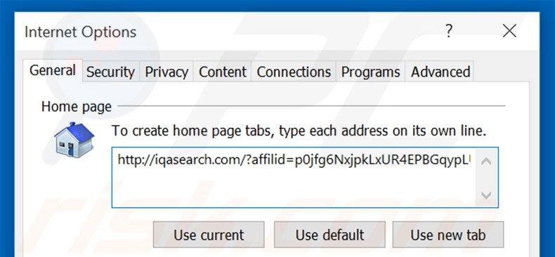 Removing iqasearch.com from Internet Explorer homepage