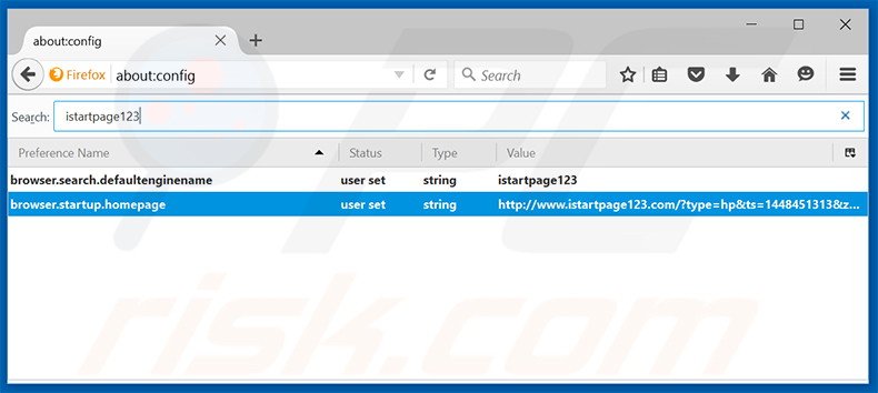 Removing istartpage123.com from Mozilla Firefox default search engine