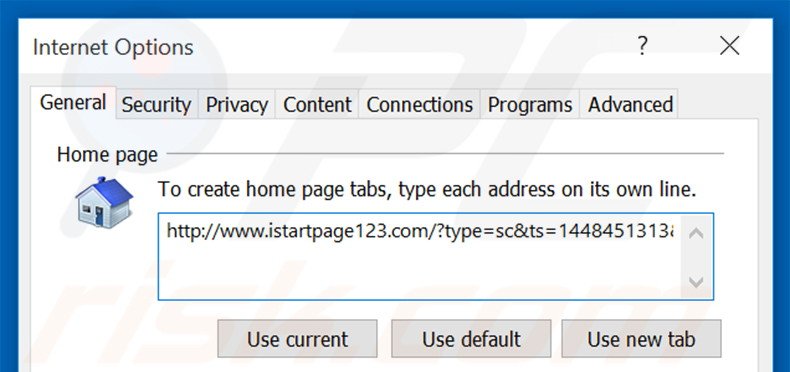 Removing istartpage123.com from Internet Explorer homepage