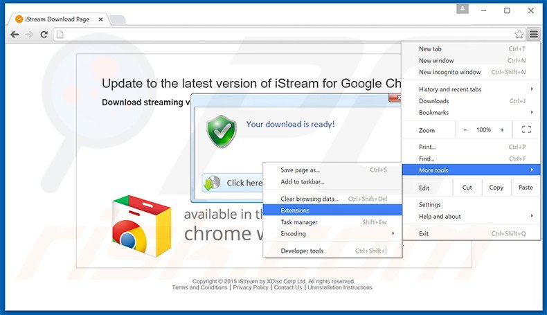 Removing iStreamLite  ads from Google Chrome step 1