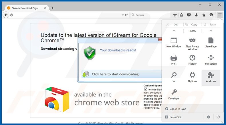 Removing iStreamLite ads from Mozilla Firefox step 1