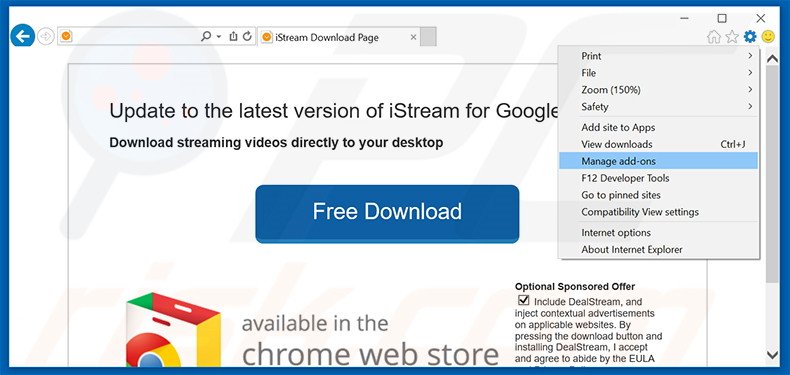Removing iStreamLite ads from Internet Explorer step 1