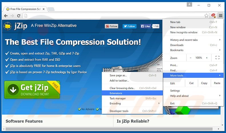 Removing jZip  ads from Google Chrome step 1